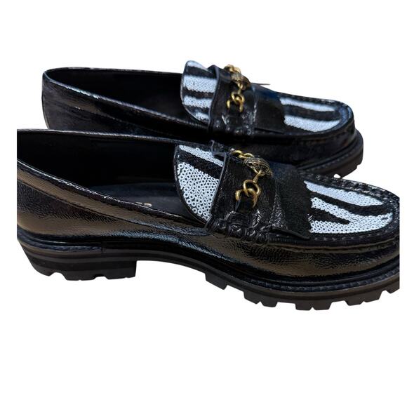 New Kurt Geiger London Women's Black Patent Leather Sequin Zebra Print Loafers - Picture 7 of 10
